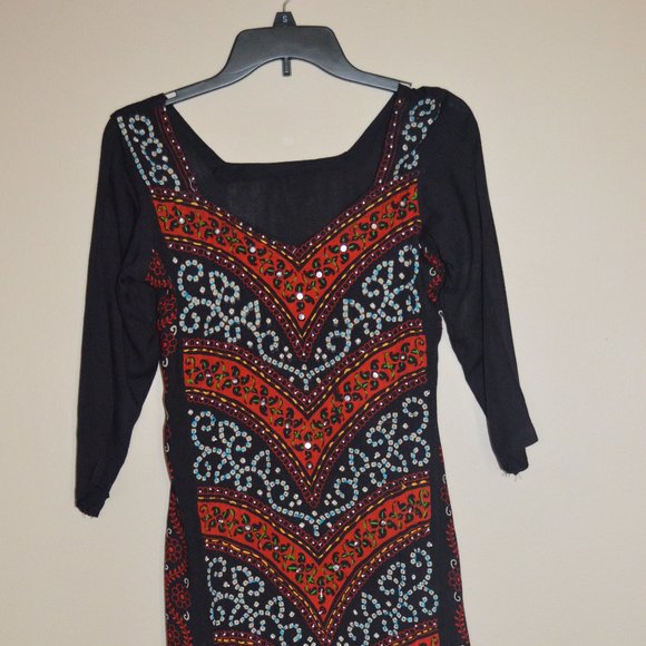 PRETTY STITCHED BLACK/ RED SALWAR KAMEEZ SIZE XS-S + FREE GIFT - Picture 3 of 6